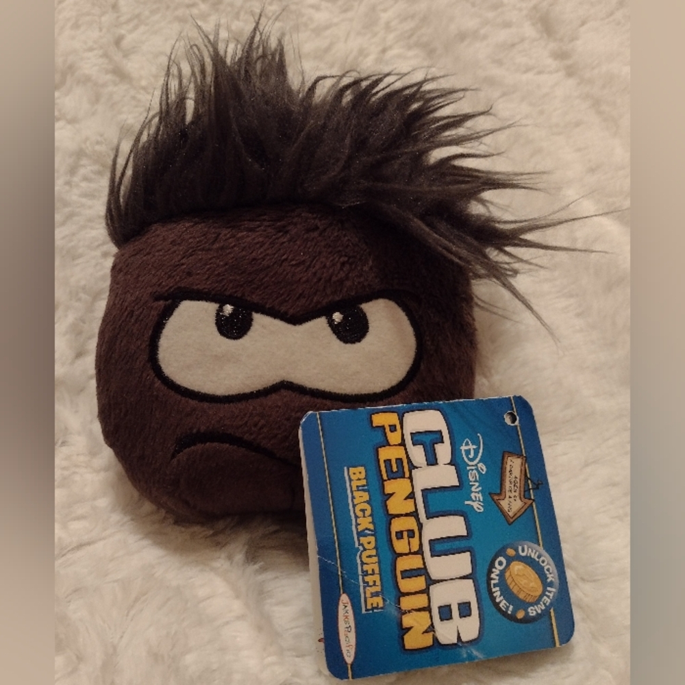 Disney Club Penguin Black Plush Puffle With Tag NO COIN 2008 Brown Gray